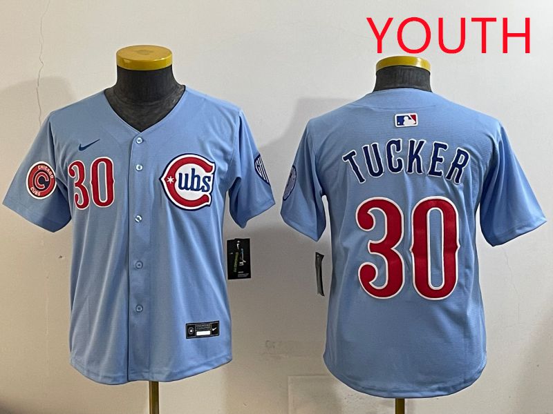 Youth Chicago Cubs #30 Tucker Light Blue Throwback 2025 Nike MLB Jersey style 2->youth mlb jersey->Youth Jersey